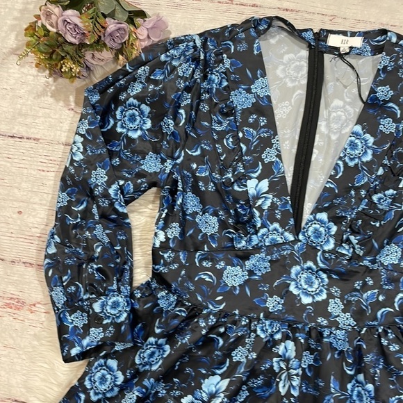 NWT NSR Navy Blue Floral Print Mila Tiered Ruffle Mini Dress - Picture 5 of 11